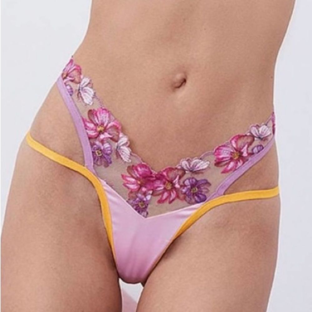 For Love & Lemons Falling Floral Lace Thongs Punch Pink XXS NWT - Picture 6 of 6